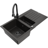 Mexen Matias granite sink 1.5-bowl with drainer and kitchen faucet Elia, black/gold metallic - 6502-75-670101-70-B