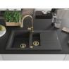 Mexen Matias granite sink 1.5-bowl with drainer and Elia kitchen faucet, speckled black - 6502-76-670101-50