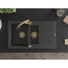Mexen Matias granite sink 1.5-bowl with drainer and Elia kitchen faucet, speckled black - 6502-76-670101-50