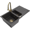 Mexen Matias 1.5-Bowl Granite Sink with Drainer and Kitchen Faucet Elia, Black Speckled - 6502-76-670101-50