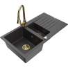Mexen Matias 1.5-compartment granite sink with a drip tray and kitchen mixer tap Elia, spotted black - 6502-76-670101-50