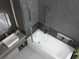 Mexen Vega 160 x 70 cm rectangular bathtub with panels and a 1-wing screen 80 cm, transparent, chrome - 550116070X9408110100