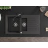 Mexen Matias 1.5-bowl granite sink with drainer and Elia kitchen tap, black speckled - 6502-76-670101-70