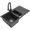 Mexen Matias granite sink 1.5-bowl with drainer and Elia kitchen faucet, speckled black - 6502-76-670101-70