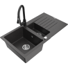 Mexen Matias granite sink 1.5-bowl with drainer and kitchen faucet Elia, black speckled - 6502-76-670101-70