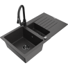 Mexen Matias 1.5-compartment granite sink with a drip tray and kitchen mixer tap Elia, spotted black - 6502-76-670101-70-B
