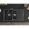 Mexen Matias granite sink 1.5-bowl with drainer and Elia kitchen tap, black speckled - 6502-76-670101-76