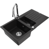 Mexen Matias granite kitchen sink 1.5-bowl with drainer and Elia kitchen faucet, black - 6502-77-670101-00