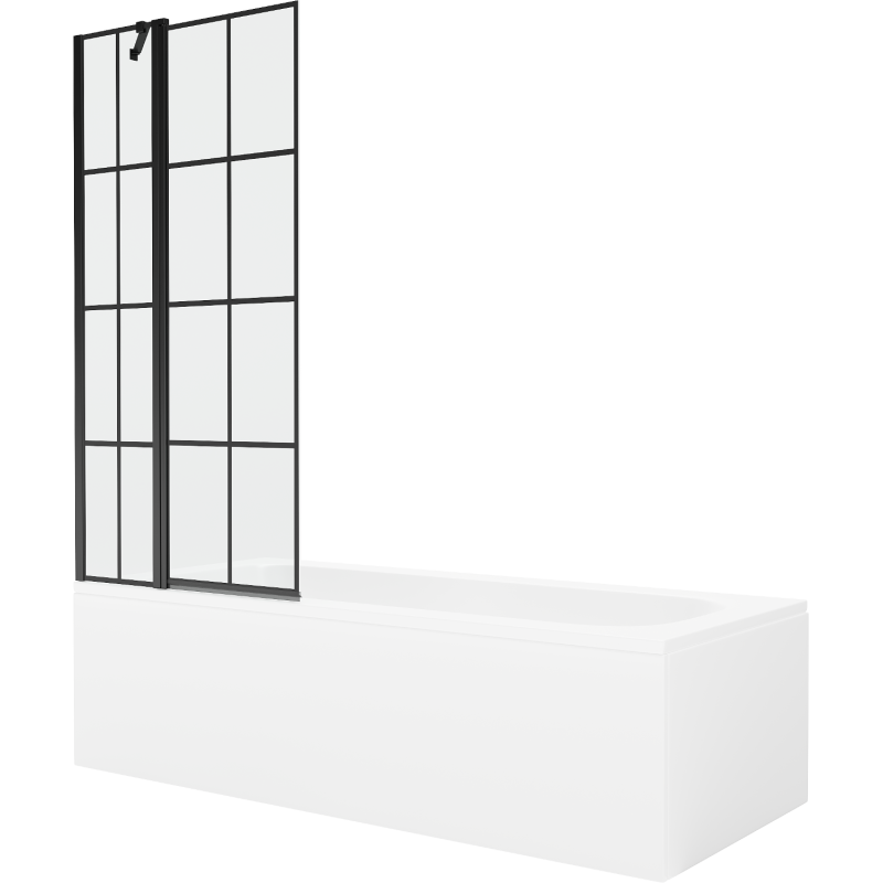 Mexen Vega 160 x 70 cm rectangular bathtub with panels and a 1-wing screen 80 cm, black pattern - 550116070X9408117077