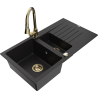 Mexen Matias 1.5-compartment granite sink with a drip tray and kitchen mixer tap Elia, Black - 6502-77-670101-50