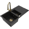 Mexen Matias granite kitchen sink 1.5-bowl with drainer and Elia kitchen faucet, black - 6502-77-670101-50