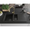 Mexen Matias granite sink 1.5-bowl with drainer and Elia kitchen mixer tap, black - 6502-77-670101-50-B