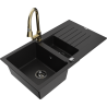 Mexen Matias 1.5-compartment granite sink with a drip tray and kitchen mixer tap Elia, Black - 6502-77-670101-50-B