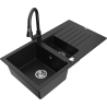 Mexen Matias 1.5-compartment granite sink with a drip tray and kitchen mixer tap Elia, Black - 6502-77-670101-70
