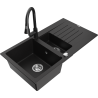 Mexen Matias granite sink 1.5-bowl with drainer and Elia kitchen tap, black - 6502-77-670101-70