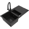 Mexen Matias granite sink 1.5-bowl with drainer and Elia kitchen faucet, black - 6502-77-670101-70-B