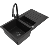 Mexen Matias granite sink 1.5-bowl with drainer and Elia kitchen tap, black - 6502-77-670101-70-B
