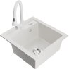 Mexen Vito granite kitchen sink 1-bowl with Elia kitchen faucet, white - 6503-20-670101-20