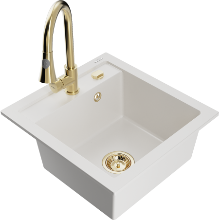 Mexen Vito single-bowl granite sink with Elia kitchen tap, white - 6503-20-670101-50