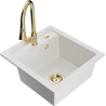 Mexen Vito 1-compartment granite sink with a kitchen mixer tap Elia, White - 6503-20-670101-50
