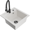Mexen Vito granite sink 1-bowl with Elia kitchen faucet, white - 6503-20-670101-70