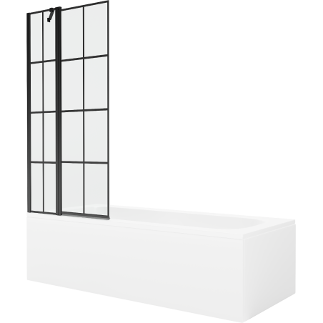 Mexen Vega 170 x 70 cm rectangular bathtub with panels and a 1-wing screen 80 cm, black pattern - 550117070X9408117077