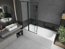 Mexen Vega 170 x 70 cm rectangular bathtub with panels and a 1-wing screen 100 cm, black pattern - 550117070X9410117070