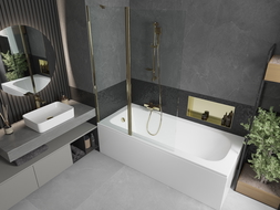 Mexen Vega 170 x 70 cm rectangular bathtub with panels and a 1-wing screen 120 cm, transparent, gold - 550117070X9412115000
