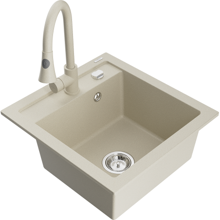 Mexen Vito 1-bowl granite sink with Elia kitchen faucet, beige - 6503-69-670101-69