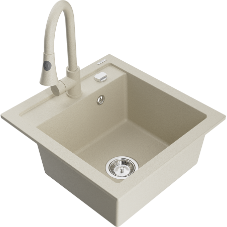 Mexen Vito Granite Sink 1-Bowl with Elia Kitchen Tap, Beige - 6503-69-670101-69