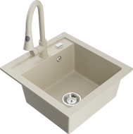 Mexen Vito Granite Sink 1-Bowl with Elia Kitchen Tap, Beige - 6503-69-670101-69