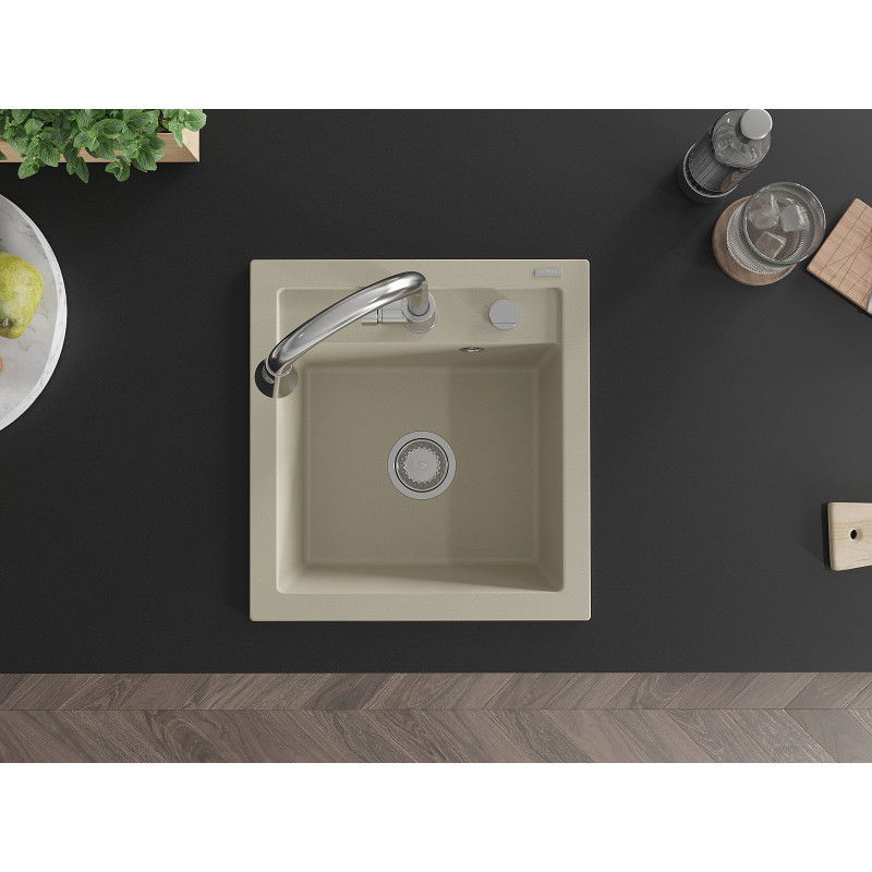 Mexen Vito granite kitchen sink 1-bowl with Elia kitchen tap, beige - 6503-69-670101-00