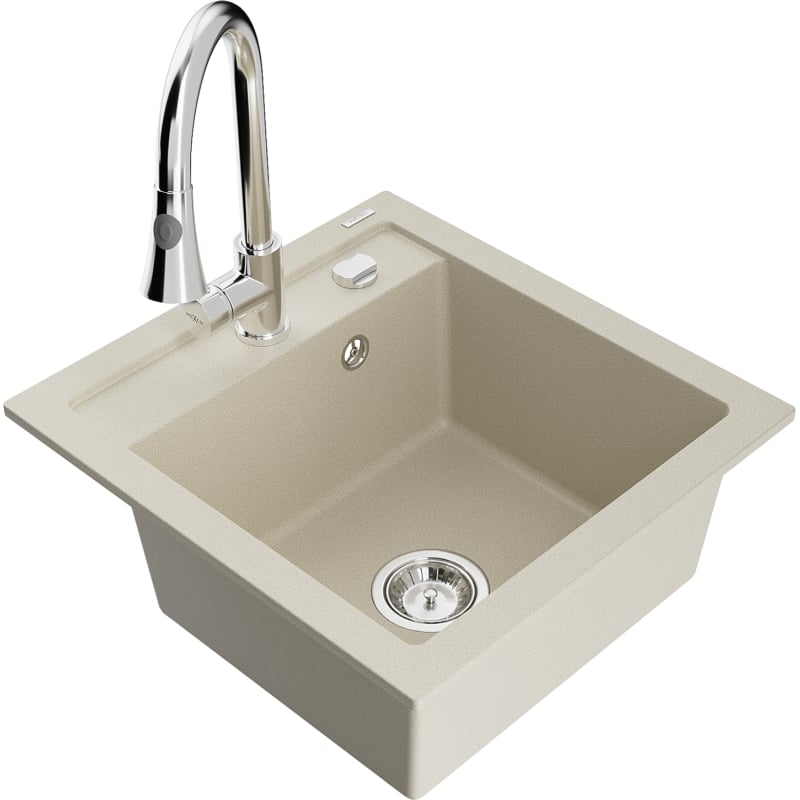 Mexen Vito single-bowl granite sink with kitchen faucet Elia, beige - 6503-69-670101-00