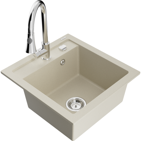 Mexen Vito single-bowl granite sink with Elia kitchen faucet, beige - 6503-69-670101-00