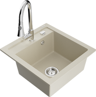 Mexen Vito granite kitchen sink 1-bowl with Elia kitchen tap, beige - 6503-69-670101-00