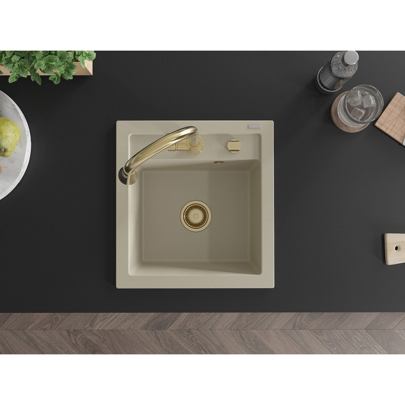 Mexen Vito 1-bowl granite sink with kitchen faucet Elia, beige - 6503-69-670101-50