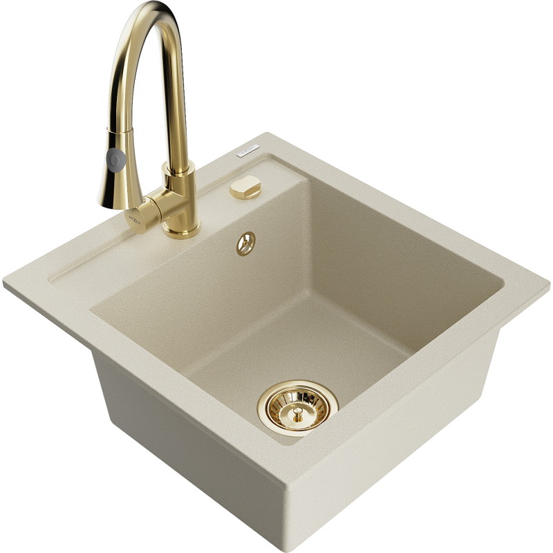 Mexen Vito 1-bowl granite sink with kitchen faucet Elia, beige - 6503-69-670101-50