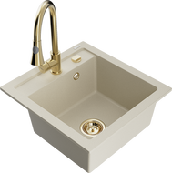 Mexen Vito 1-compartment granite sink with a kitchen mixer tap Elia, Beige - 6503-69-670101-50