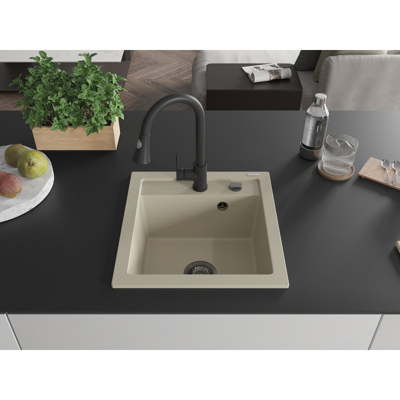 Mexen Vito 1-bowl granite sink with kitchen faucet Elia, beige - 6503-69-670101-70