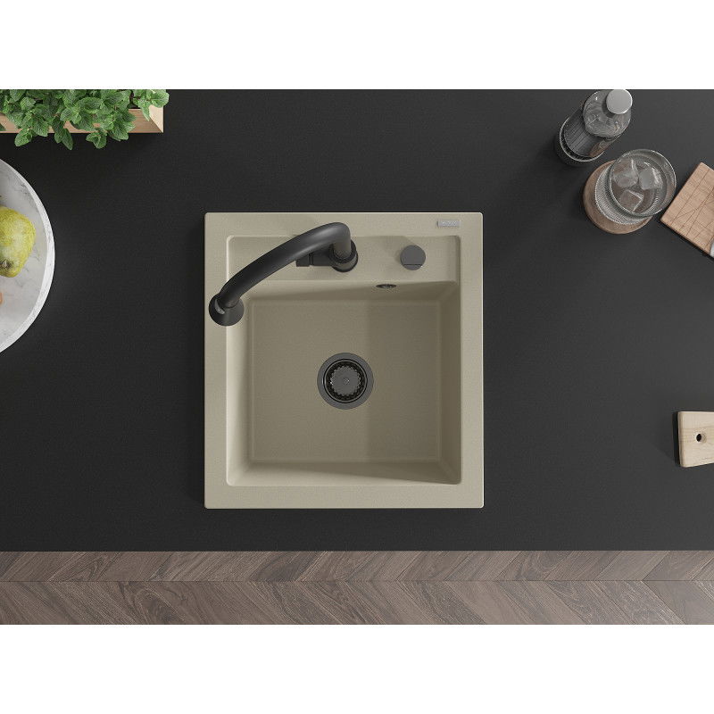 Mexen Vito 1-bowl granite sink with Elia kitchen tap, beige - 6503-69-670101-70