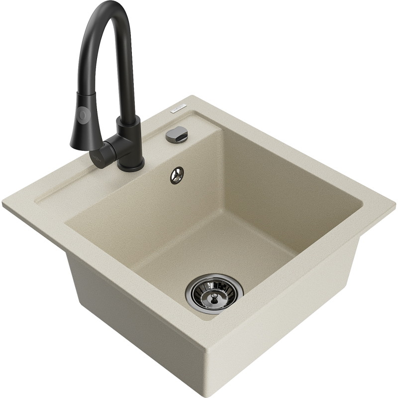 Mexen Vito 1-bowl granite sink with kitchen faucet Elia, beige - 6503-69-670101-70