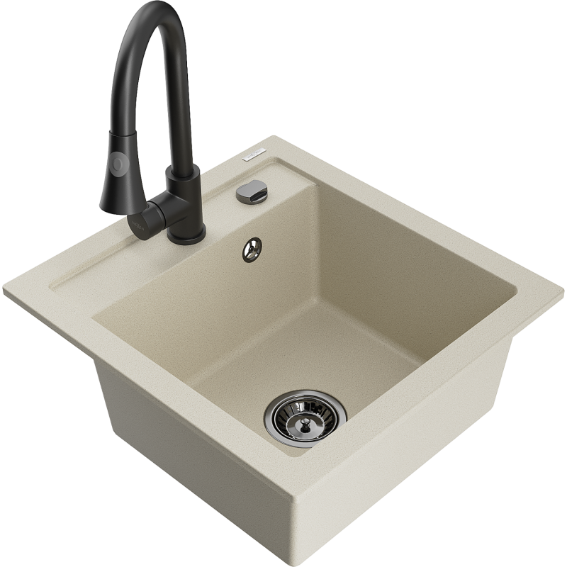 Mexen Vito 1-compartment granite sink with a kitchen mixer tap Elia, Beige - 6503-69-670101-70