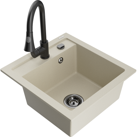 Mexen Vito 1-bowl granite sink with kitchen faucet Elia, beige - 6503-69-670101-70