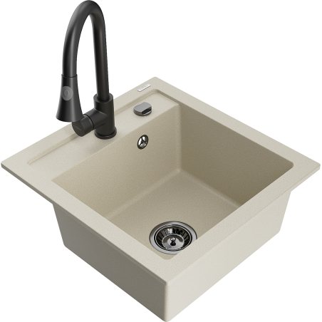 Mexen Vito 1-chamber granite sink with Elia kitchen faucet, beige - 6503-69-670101-70