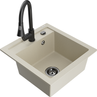 Mexen Vito 1-bowl granite sink with Elia kitchen tap, beige - 6503-69-670101-70