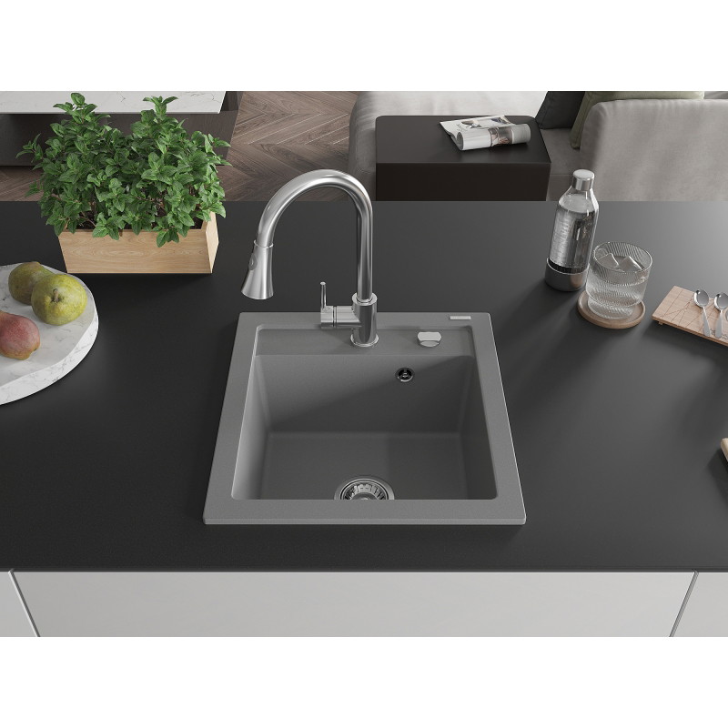 Mexen Vito 1-bowl granite sink with Elia kitchen faucet, gray - 6503-71-670101-00