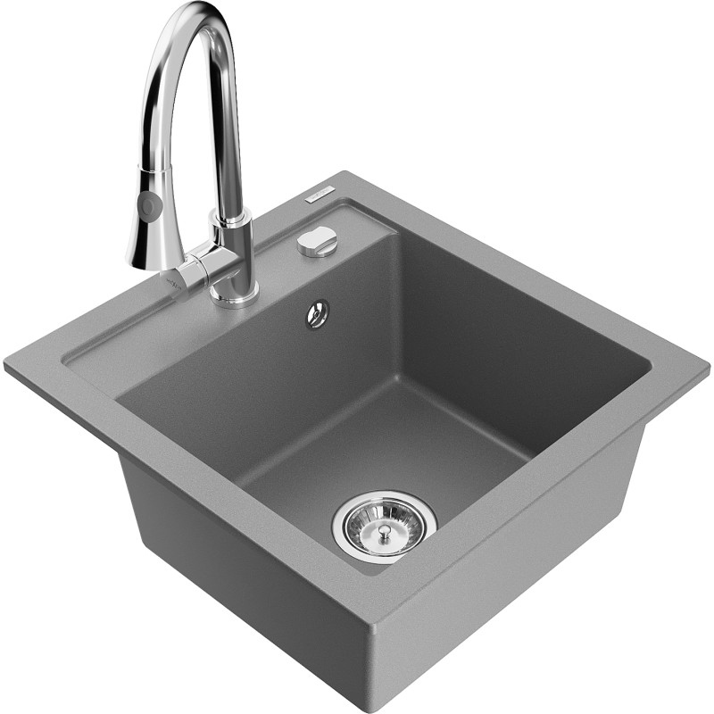 Mexen Vito 1-bowl granite sink with Elia kitchen faucet, gray - 6503-71-670101-00