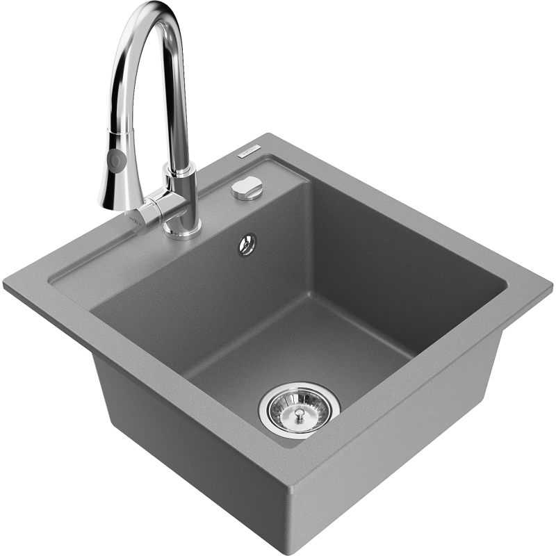 Mexen Vito 1-bowl Granite Sink with Elia Kitchen Tap, Grey - 6503-71-670101-00