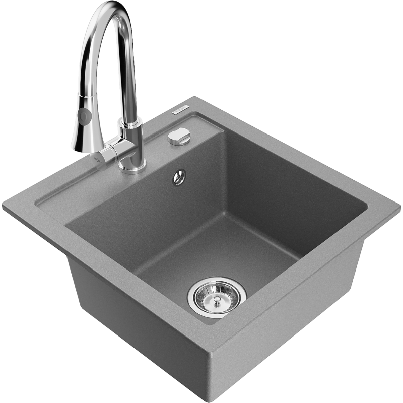Mexen Vito 1-compartment granite sink with a kitchen mixer tap Elia, Grey - 6503-71-670101-00