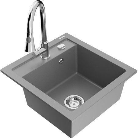 Mexen Vito 1-bowl Granite Sink with Elia Kitchen Tap, Grey - 6503-71-670101-00